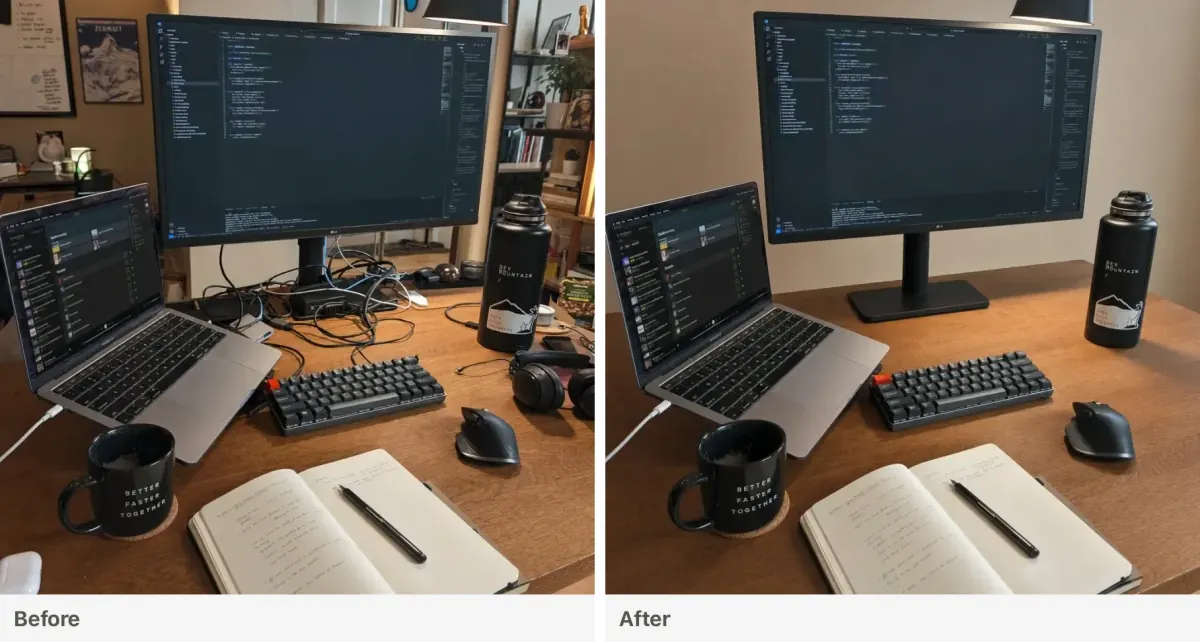Before and after: portrait with cluttered background cleaned up