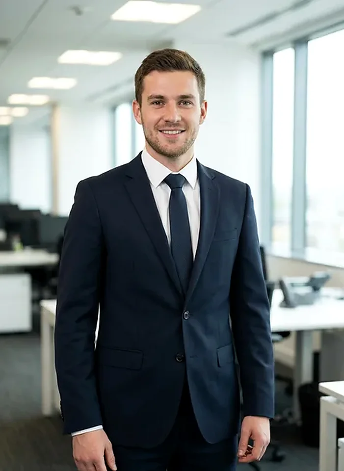 Consistent corporate headshot with even lighting and a clean office backdrop from the corporate headshots pack